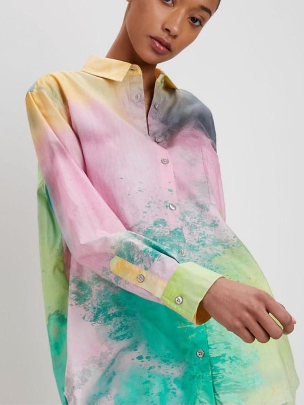 THE KIT Zoe Shirt Pastel Fog Organic Cotton Abstract Print Button Down M NWT